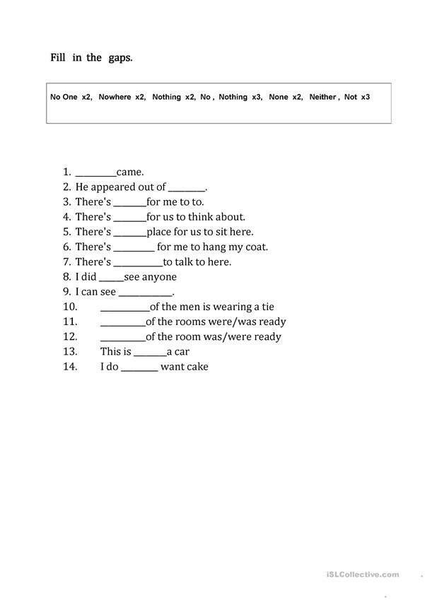 negative pronouns - English ESL Worksheets for distance learning and  physical classrooms